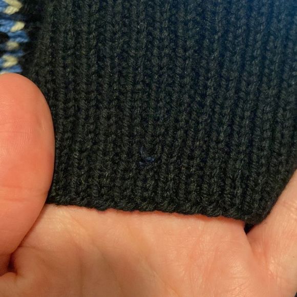 Navy Blue with Red & White Knitted Vintage 1980's Nordic Cardigan Sweater - Picture 10 of 12